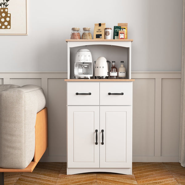 English Elm Wooden White Kitchen Microwave Pantry Cabinet with Drawer, 125lb Load-Bearing, Durable Painted Finish W40953988