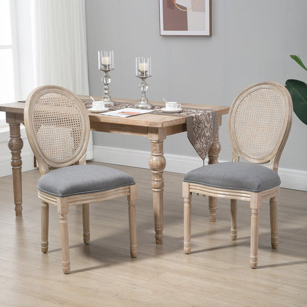 English Elm HOMCOM Vintage French-Style Upholstered Dining Chairs Set of 2 with Rattan Back, Linen-Touch Seats W2225P217142