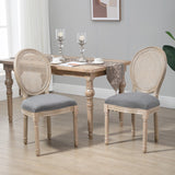 English Elm Homcom French-Style Upholstered Dining Chair Set, Armless Accent Side Chairs With Rattan Backrest and Linen-Touch Upholstery, Set Of 2, Gray