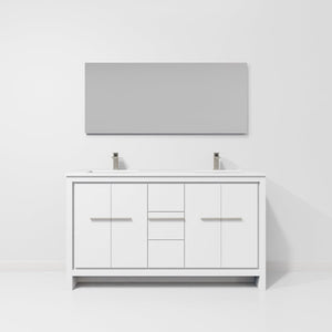 English Elm White Double Bath Vanity With White Quartz Top, Gun Metal Faucet, 55-Inch Mirror & Ample Storage B2731S01735-GIGA
