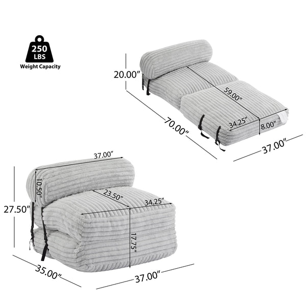 English Elm Christopher Knight Home® - Latina Cloud-Like Foldable Bean Bag Lounge Chair with Cylindrical Pillow, Light Gray Comfort Retreat N775P265519G