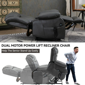 English Elm Dual Motor Power Lift Recliner with Massage Heat and 180 Degree Brown Lounge Chair W1803S00065