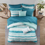 Madison Park Marina Coastal 8 Piece Printed Seersucker Comforter and Quilt Set Collection MP10-7947 Aqua