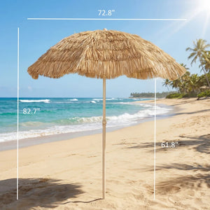 English Elm Outdoor Faux Straw Tiki Patio Umbrella with Upf 30 Protection and Spiral Sand Base T3971P476241