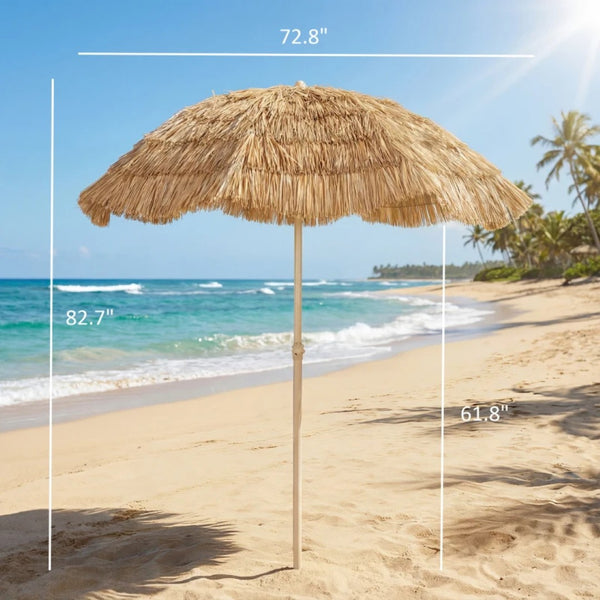 English Elm Outdoor Faux Straw Tiki Patio Umbrella with Upf 30 Protection and Spiral Sand Base T3971P476241