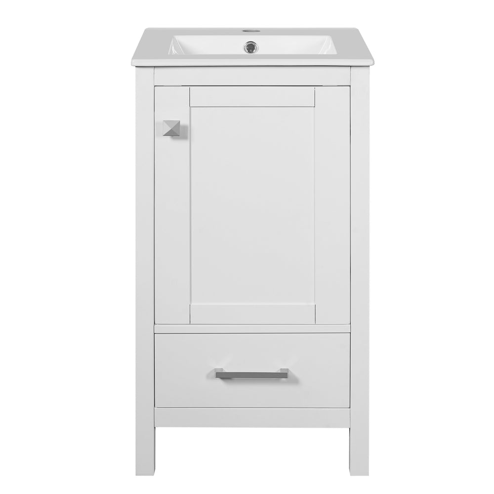 English Elm 18-Inch Modern Bathroom Vanity with Ceramic Sink, Soft-Close Doors, Divider Drawer & Adjusting Feet White N729P334854K