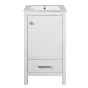 English Elm 18-Inch Modern Bathroom Vanity with Ceramic Sink, Soft-Close Doors, Divider Drawer & Adjusting Feet White N729P334854K