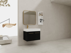 English Elm 30 Inch Wall-Mounted Bathroom Vanity Set With Left Basin Sink, Storage Rack & Modern Design W999S00368