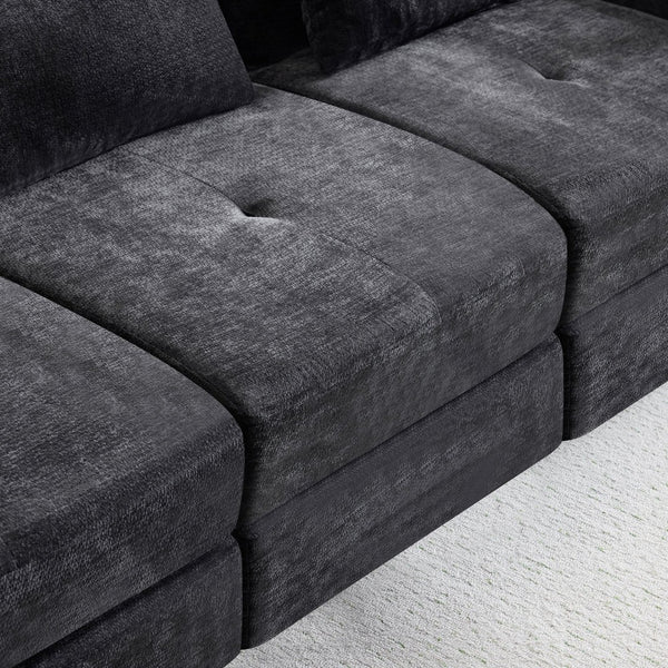 English Elm Modular Cloud Sectional Sofa Bed with Flannelette Upholstery for Flexible Living Black W1829S00074