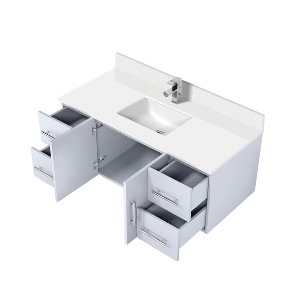 English Elm Glossy White 48" Bath Vanity with White Quartz Top, Faucet Included, Soft-Close Drawers & Shelf Durable B2731P258659