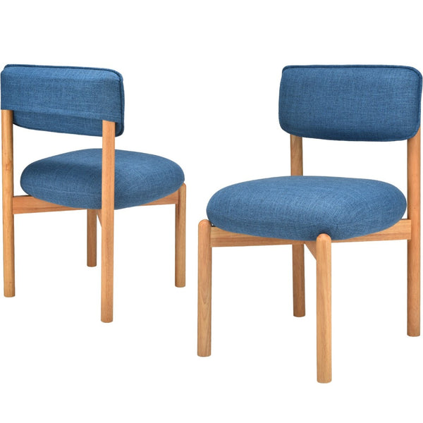 English Elm Modern Linen Upholstered Dining Chair Set Solid Wood Cross Base Removable Back Blue T3623P466012