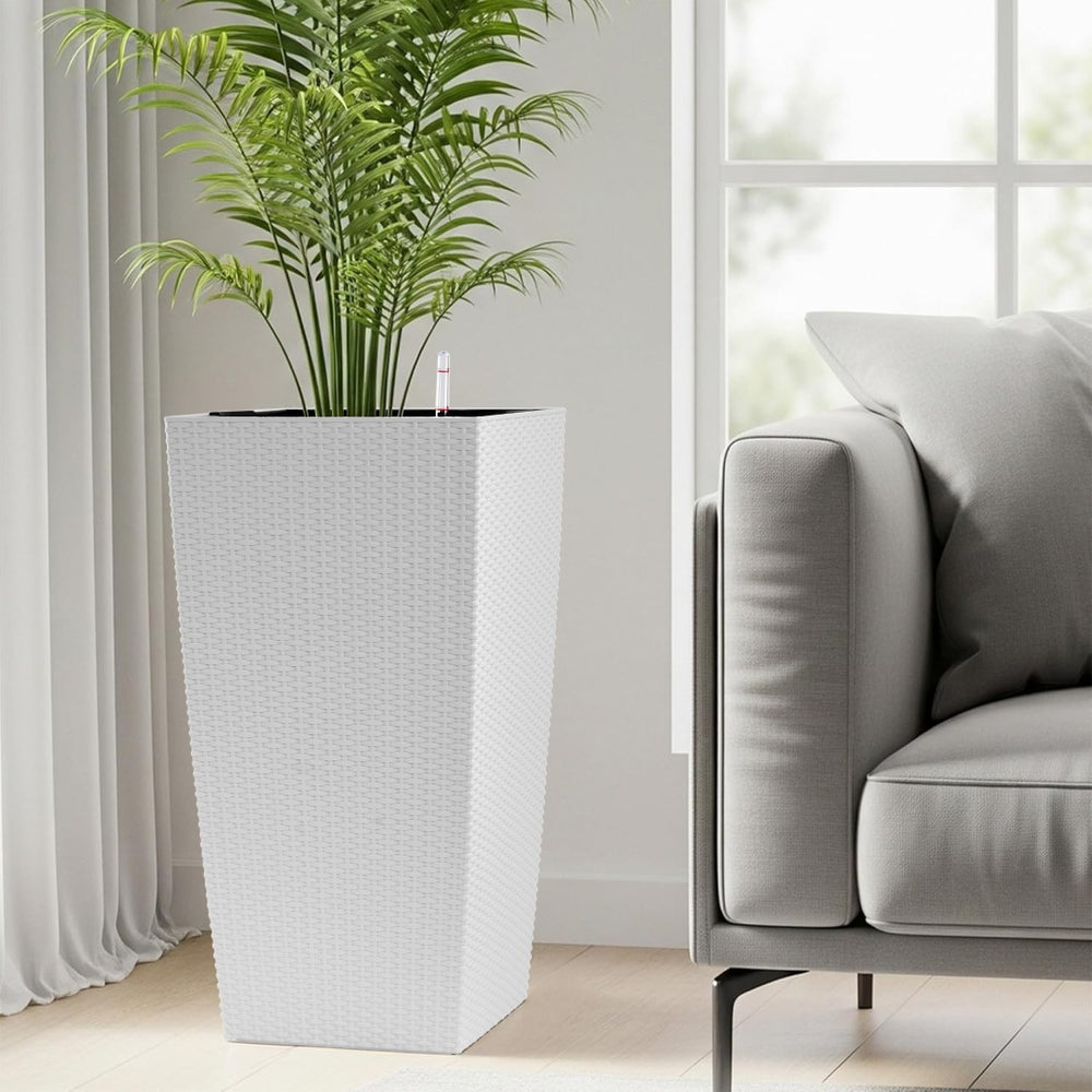 English Elm 30 Inch Tall Faux Rattan Planter Self Watering Outdoor Indoor Patio Garden Pot White W3213P325513