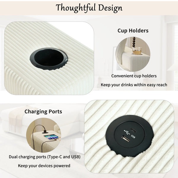 English Elm Christopher Knight Home® - Mirod Large Sectional Sofa with Deep Foam Seats, Built-In Cup Holders, USB Charging Ports, Modern Design Beige N760S0000043A