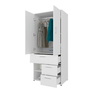 English Elm Upland Black Wood Armoire with Hanging Rod Drawers and Open Compartments B092S00277