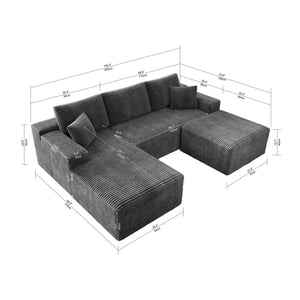 English Elm 104.3*70.8"Modular 104.3*70.8" Modular Sectional Sofa - Luxurious Corduroy Couch, No Assembly, 3-Piece Design For Versatile Style W3819S00017