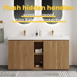 English Elm Emilia 60 Inch Freestanding Oak Vanity with Ceramic Sink and Soft Close Drawers Light Oak W1865S00242