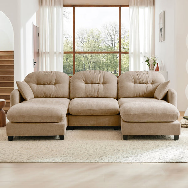English Elm Modular U-Shaped Sectional Couch With Ottoman, Soft Camel Chenille, Ergonomic Design, Easy Install W714S01379