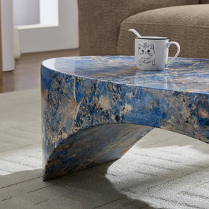 English Elm The Oval Marble Effect Fiberglass Coffee Table Low Profile Contemporary Living Room Blue W2085P374184