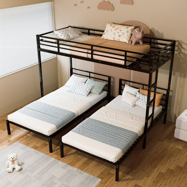 English Elm Triple Bunk Bed Steel Frame Sleeps Three Kids with Noise Reduced Powder Coated Design W3752S00013