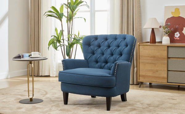 English Elm Christopher Knight Home® - Mirod Vintage Upholstered Lounge Chair with Tufted Back and Nailhead Trim, Solid Wood Legs, Cozy Comfort Navy Blue N760P253374V