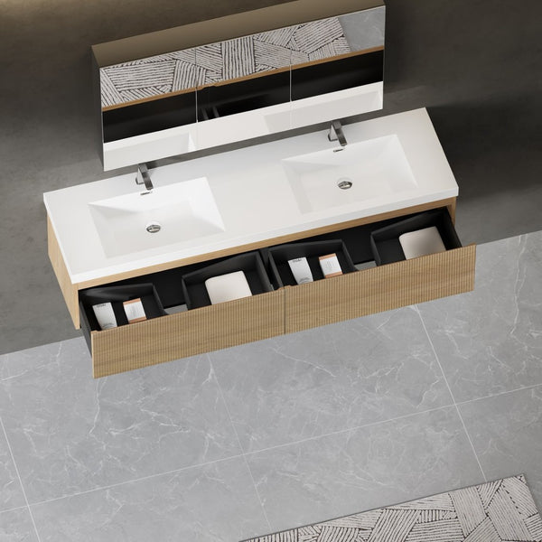 English Elm 72" Floating Oak Fluted Double Vanity with Stone Resin Basins for Primary Bath W1573P265205