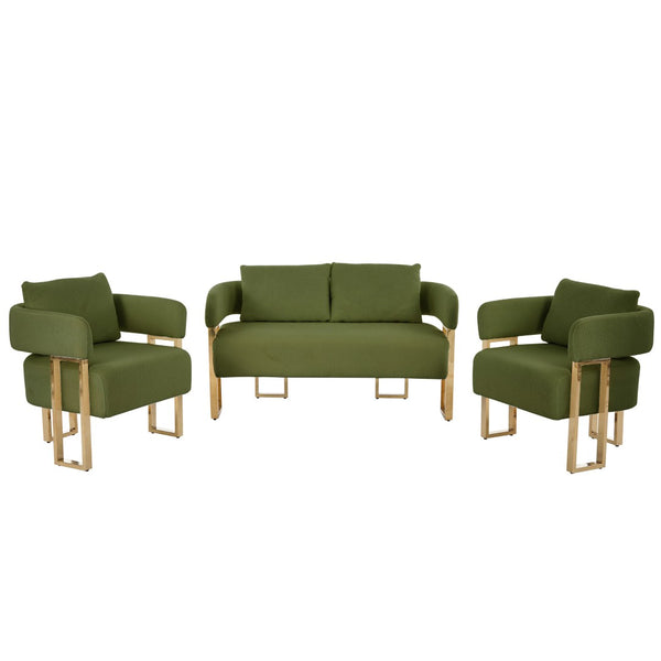 English Elm Ts Velvet Accent Chair with Gold Metal Legs Glam Art Deco Style for Living Room Green W2311S00006