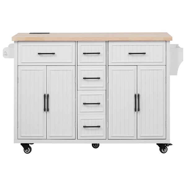 English Elm K&k Farmhouse Rolling Kitchen Island Drop Leaf Power Outlet Five Drawers Cabinet Storage White N707S263094W