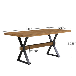 English Elm Christopher Knight Home® - X-shaped farmhouse dining table with thick 63" top, X-legs & powder-coated steel frame for six guests Brown N771P256935W