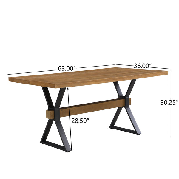 English Elm Christopher Knight Home® - X-shaped farmhouse dining table with thick 63" top, X-legs & powder-coated steel frame for six guests Brown N771P256935W