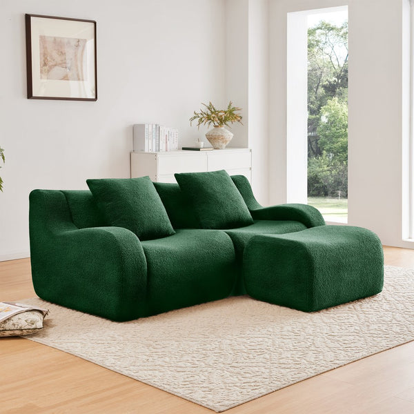 English Elm L-Shaped Teddy Fabric 2-Seat Sofa - Cloud-Like Comfort, No Assembly, Ergonomic Design, Green Delight W714S01438
