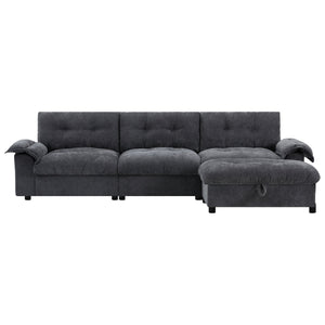 English Elm 104*60" Sectional Sofa with Hidden Ottoman Storage, Tufted Chenille, USB Ports, Cup Holder Dark Gray N723S9806E