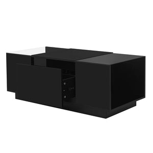 English Elm U-Can LED Coffee Table with Glass Top, 16-Color Bluetooth APP Lighting, Hidden Drawers & Open Storage Black N724P290056B