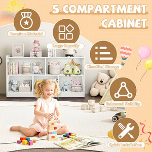 English Elm Wooden Five Cube Open Organizer Low Profile Montessori Bookshelf for Playroom or Nursery White T3210P476850