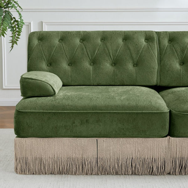English Elm Sofa Rsf Modular Velvet Fleece Sectional with Tufted Back and Tassel Skirt Detail W714P450838