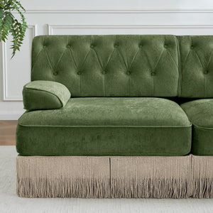 English Elm Soft Velvet Chesterfield Sectional Sofa Tufted Tassel Fringe Skirt Modular Living Room Green W714S01703