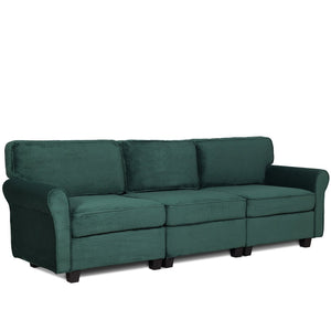 English Elm 94" Corduroy Three Seater Sofa Deep Cushioned Solid Wood Frame Modern Living Room Couch Dark Green W2715S00007
