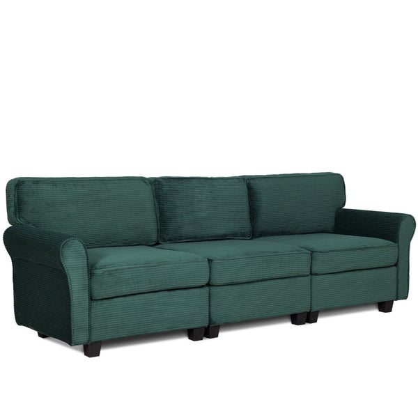 English Elm 94" Corduroy Three Seater Sofa Deep Cushioned Solid Wood Frame Modern Living Room Couch Dark Green W2715S00007