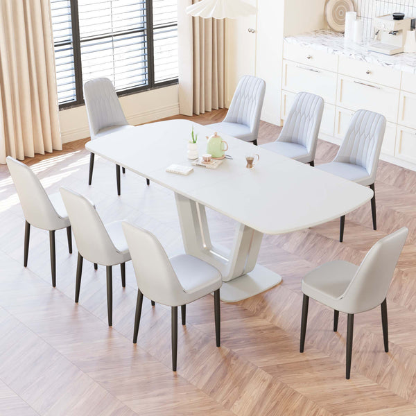 English Elm 62.99-78.74" Expandable Dining Table Set For 2-8 With 8 Padded Chairs - Modern, Stylish & Versatile W2189S00724