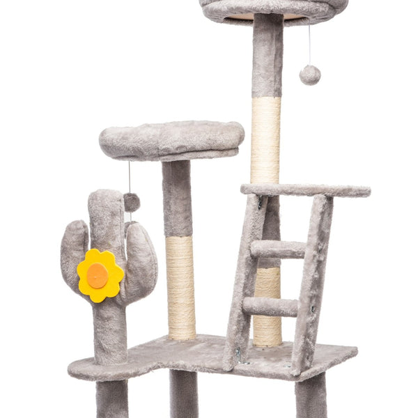 English Elm 72in Cactus Cat Tower Sisal Posts Plush Perches Capsule Pod Multi-level Climb Gray W1578P447629