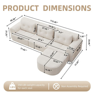 English Elm Modular Sectional Sofa with Chaise Full Foam Build Woven Fabric for Living Room Beige White W2379S00005