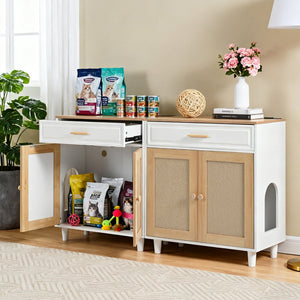 English Elm 2-piece Hidden Litter Box Cabinet with Scratching Doors Charging Station and Drawer N843S002406N