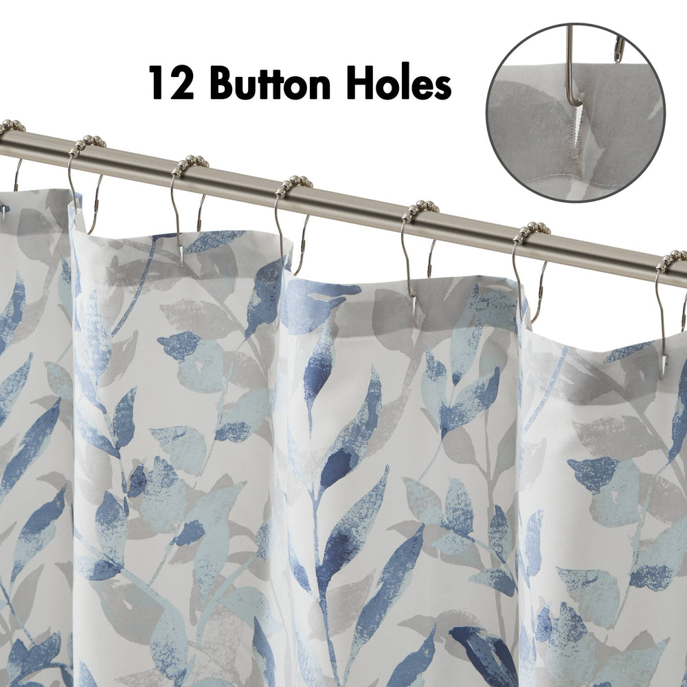 JLA Home Madison Park Essentials - Botanical 72x72 Blue Botanical Shower Curtain - Spa-Inspired White Background, Machine Washable Elegance MPE70-872