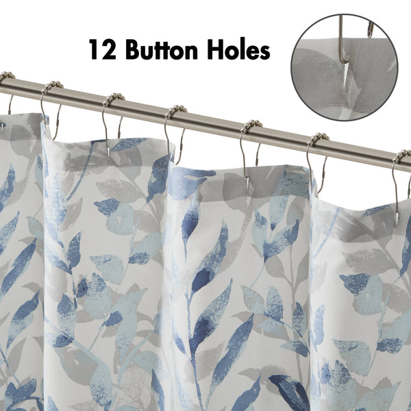 JLA Home Madison Park Essentials - Botanical 72x72 Blue Botanical Shower Curtain - Spa-Inspired White Background, Machine Washable Elegance MPE70-872