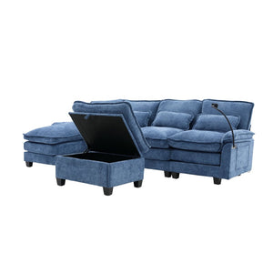 English Elm United U-Shape Sectional Sofa 106" - Modern Chenille Couch With Usb Ports, Storage Ottoman & Pillows W1568S00233-GIGA