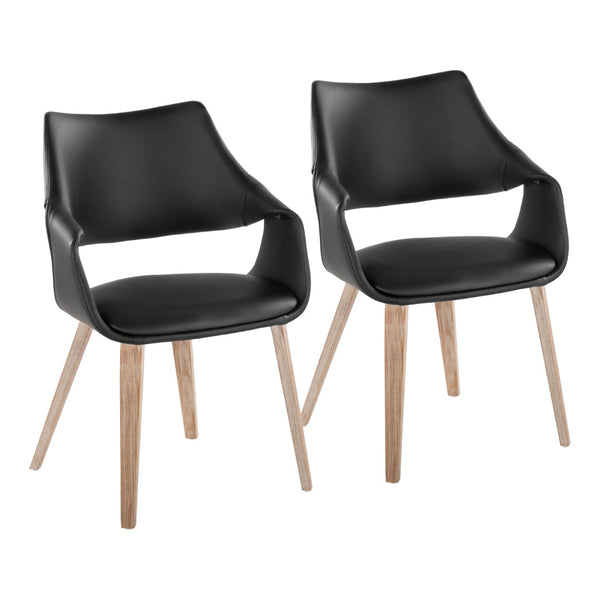 English Elm Chair Set of 2 with Padded Faux Leather Seats and Bentwood Whitewashed Legs B202S02071