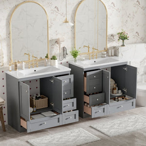 English Elm 72-inch Shaker Double Bathroom Vanity Gray Mdf with Resin Basins and Soft Close Storage N729P000029E
