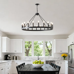 English Elm 20-light Oversized Wagon Wheel Chandelier Matte Black Farmhouse Style for Grand Spaces W5008P388936