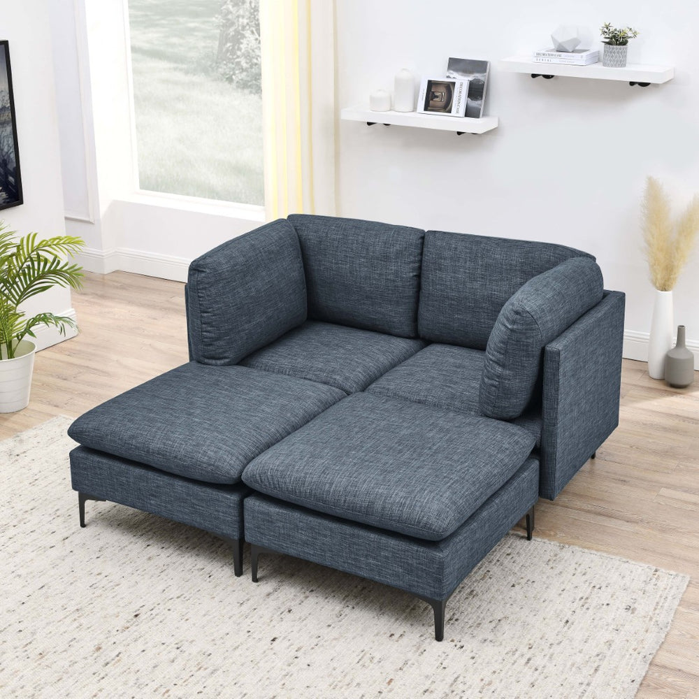 English Elm Linen Modular Sectional Sofa with Black Metal Legs Mid-century Living Room Seating B2748S00116