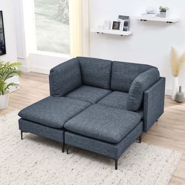 English Elm Linen Modular Sectional Sofa with Black Metal Legs Mid-century Living Room Seating B2748S00116