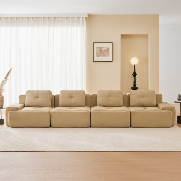 English Elm 153" Modern Modular Sectional Sofa - Cozy Corduroy 4-Seater Couch With Tufted Design & No Assembly W714S01471
